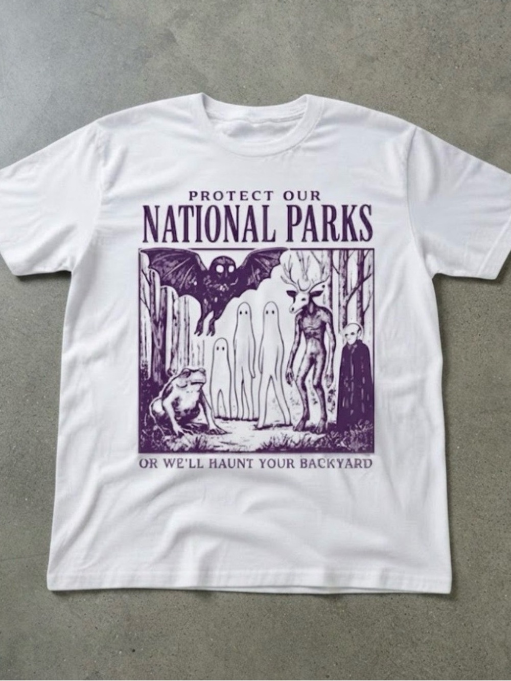 Protect Our National Parks Cryptid Ghost White Cotton Gildan T-Shirt
